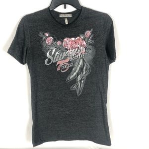 Sturgis Tshirt Womens Large 75th Anniversary Biker Rally Gray Feathers Roses